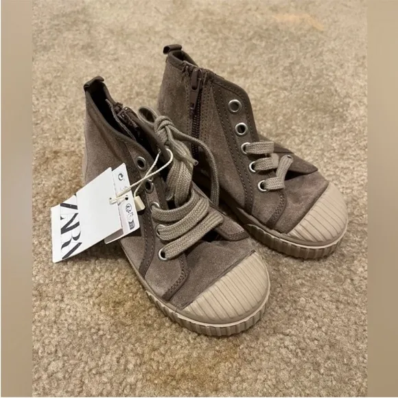Zara Kids, Brown, LEATHER HIGH-TOPS SNEAKERS, 9½ (6.4 inches), 9.5 toddler