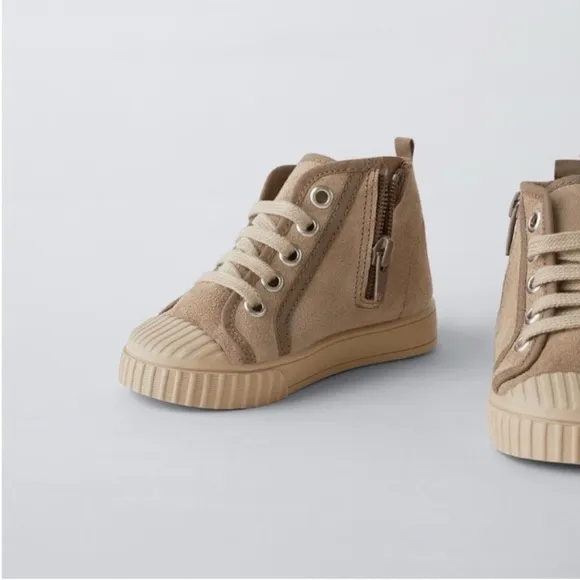 Zara Kids, Brown, LEATHER HIGH-TOPS SNEAKERS, 9½ (6.4 inches), 9.5 toddler