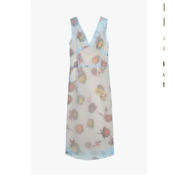 Zara Limited Edition Mixed Print Sheer Organza Midi Dress with Slip Lining,  XS