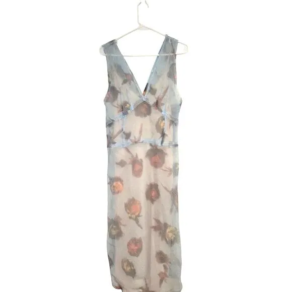 Zara Limited Edition Mixed Print Sheer Organza Midi Dress with Slip Lining,  XS