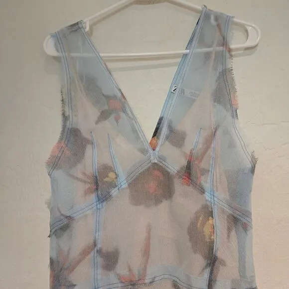 Zara Limited Edition Mixed Print Sheer Organza Midi Dress with Slip Lining,  XS