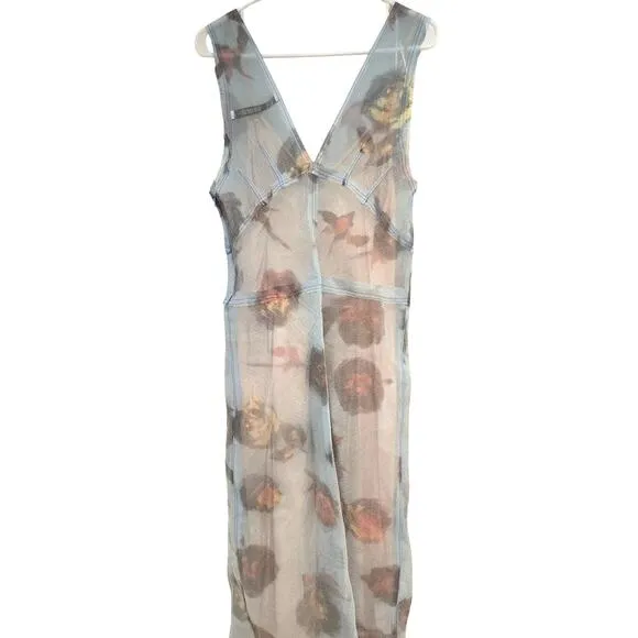 Zara Limited Edition Mixed Print Sheer Organza Midi Dress with Slip Lining,  XS