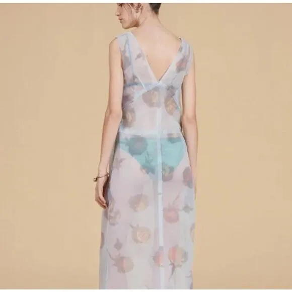 Zara Limited Edition Mixed Print Sheer Organza Midi Dress with Slip Lining,  XS