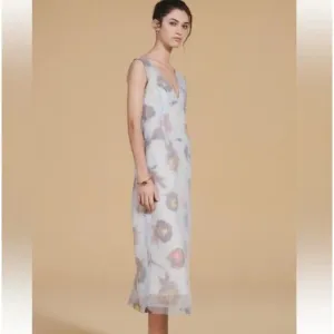 Zara Limited Edition Mixed Print Sheer Organza Midi Dress with Slip Lining,  XS