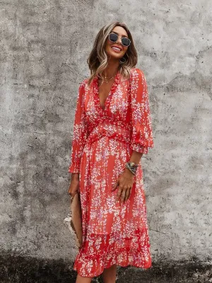 Zarnish Midi Dress - Red Print