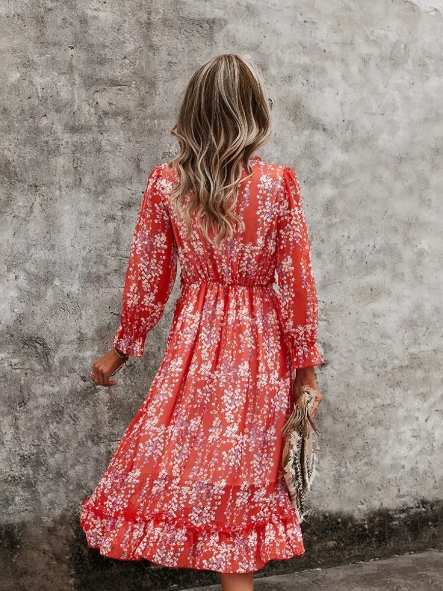 Zarnish Midi Dress - Red Print