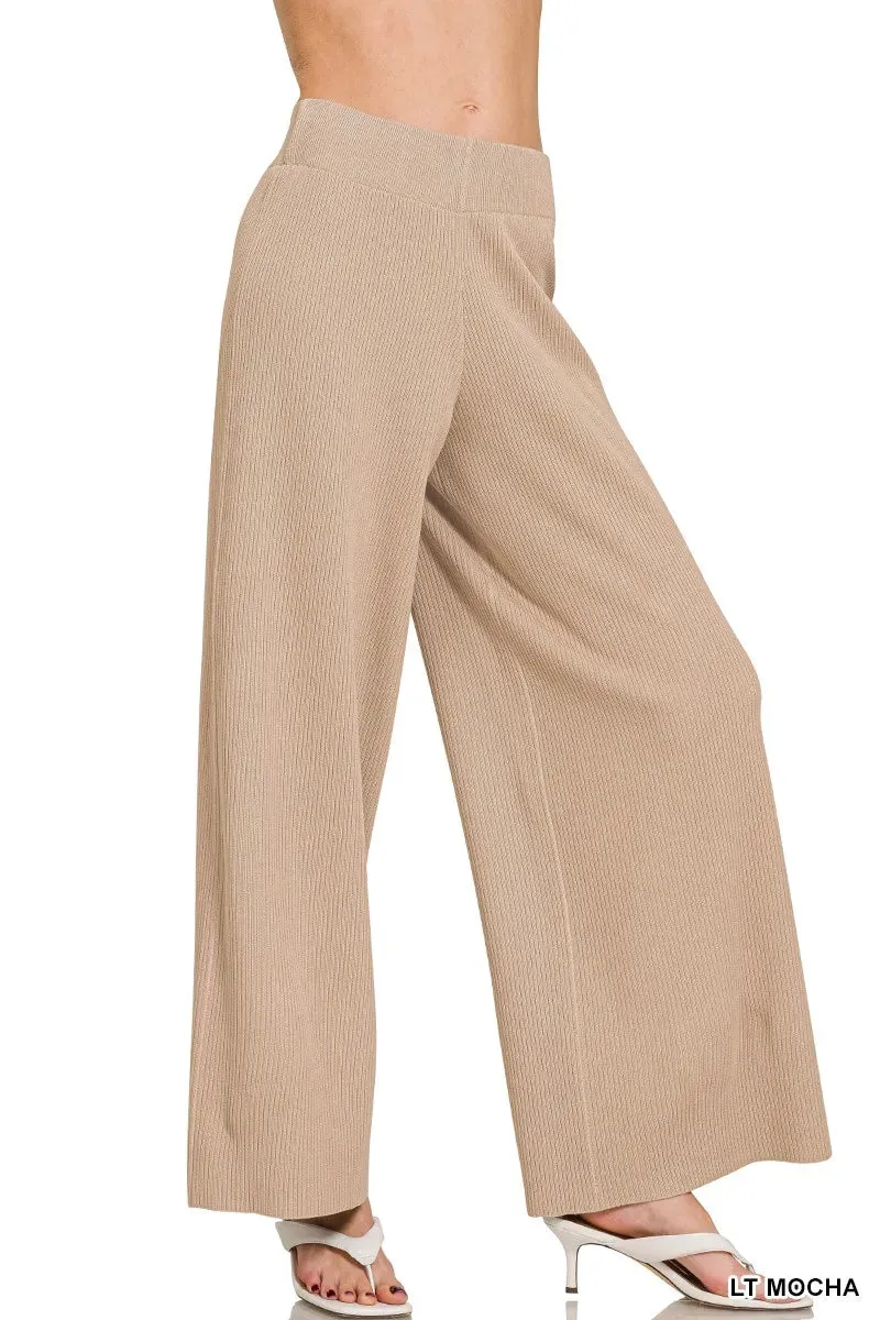 Zenana Viscose Ribbed Sweater Pants